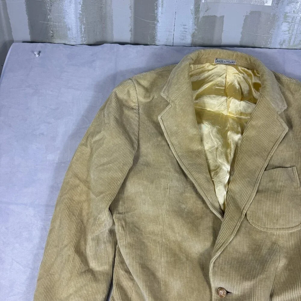 Vtg Brad Whitney‎ Men's Corduroy Blazer Beige Elbow Patch Lined Single Breasted